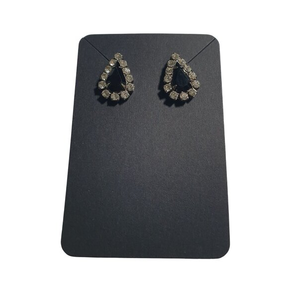 Teardrop Earrings Black Gemstone Rhinestone Stud Elegant Jewelry Formal Occasion - Picture 2 of 4
